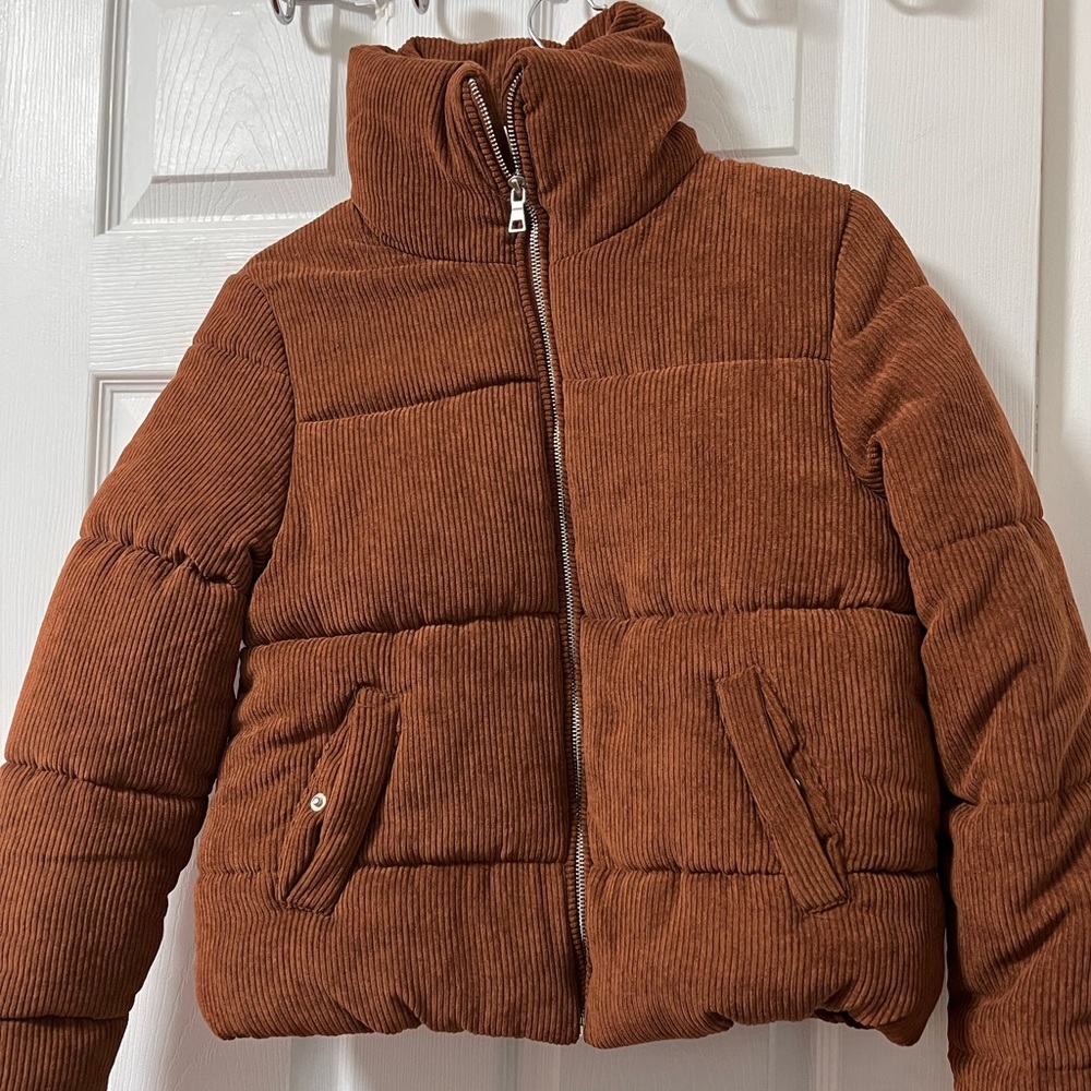 Brown Ribbed Puffer Coat